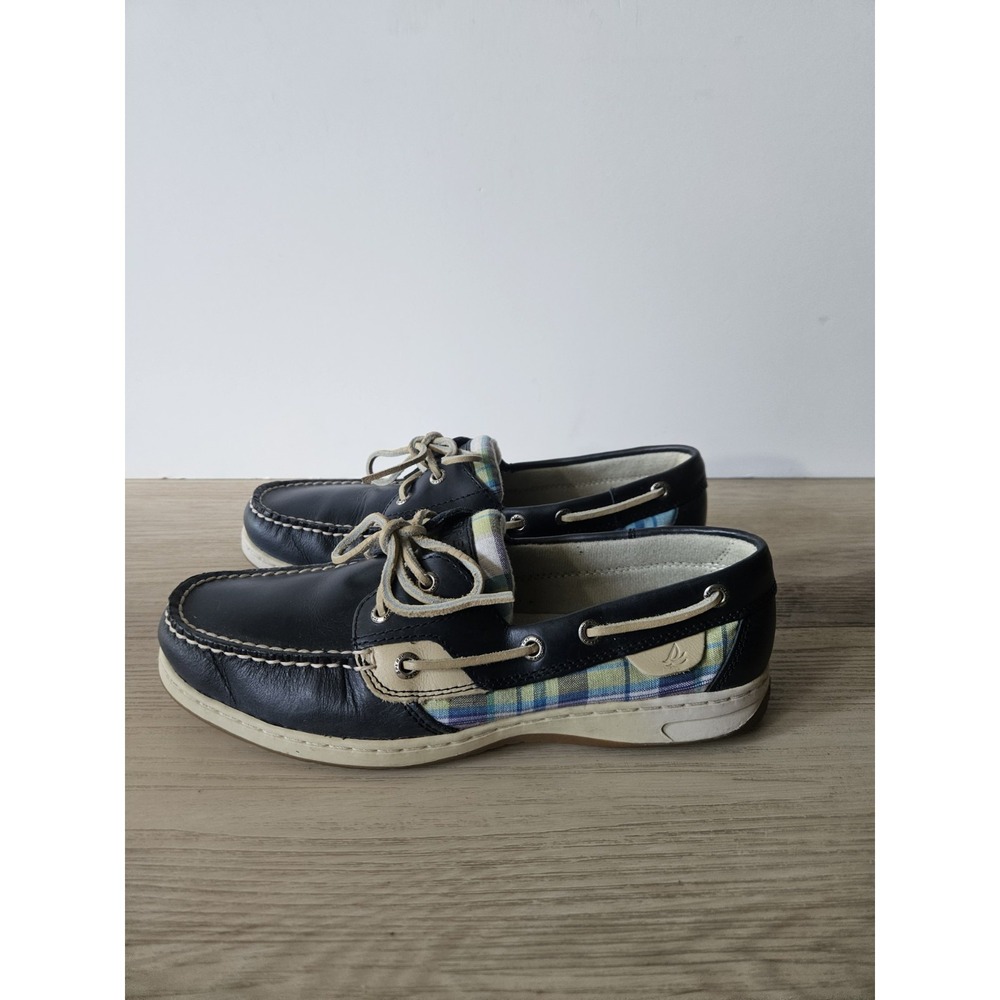 Sperry Top-Sider Laguna Womens 8.5 Boat Shoes Navy‎ Leather Plaid Loafers